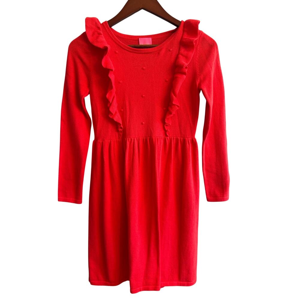 Lilly Pulitzer Girls Eunice Ruffle Sweater Dress Ruby Red Size XL 12/14